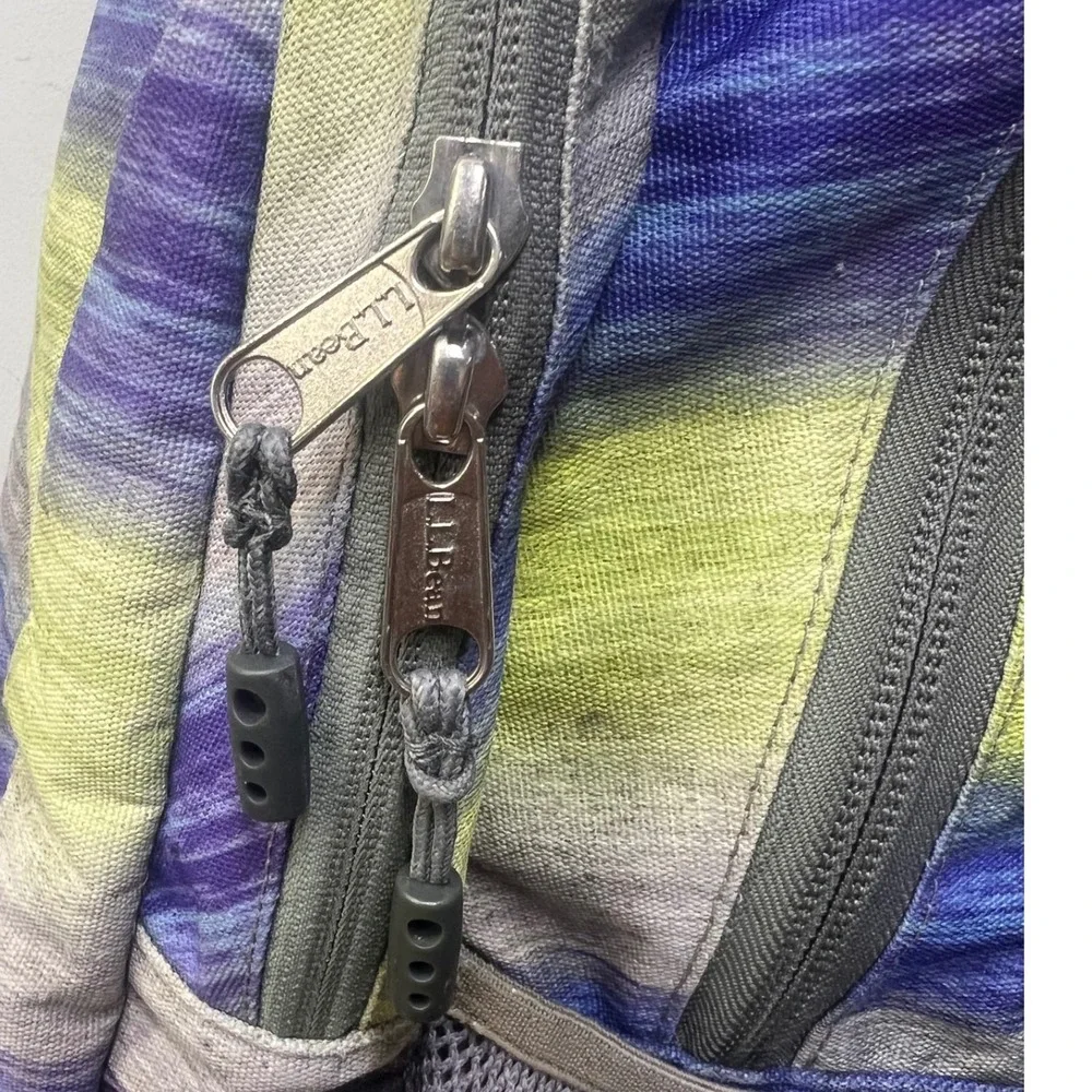 LL Bean Backpack Blue Green Space‎ Dye Stripe Multi Compartment School Travel